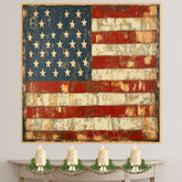 Rustic American Flag in Vintage Folk Art Style with Distressed Texture, Aged Red White and Blue Stripes, and Weathered Stars for Timeless Patriotic Charm on Ready to Hang 1.5" Thick Canvas Wrap, Floating Framed Canvas, Flat Rolled Canvas